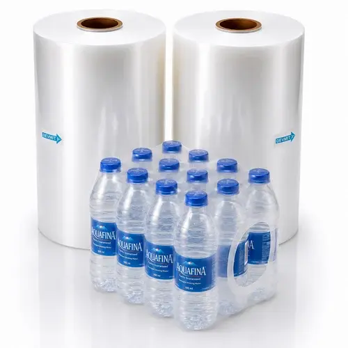 Shrink wrapped mineral water bottle multipack packaging